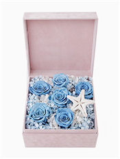 海之恋----永生花盒:厄瓜多尔进口蓝色永生玫瑰